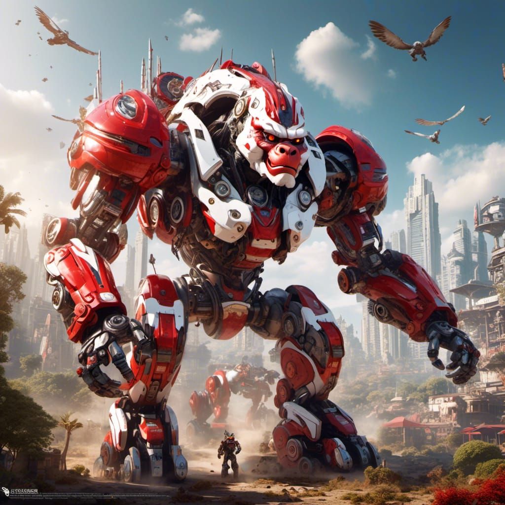 Red Gorilla Zord Mech with Big Sword