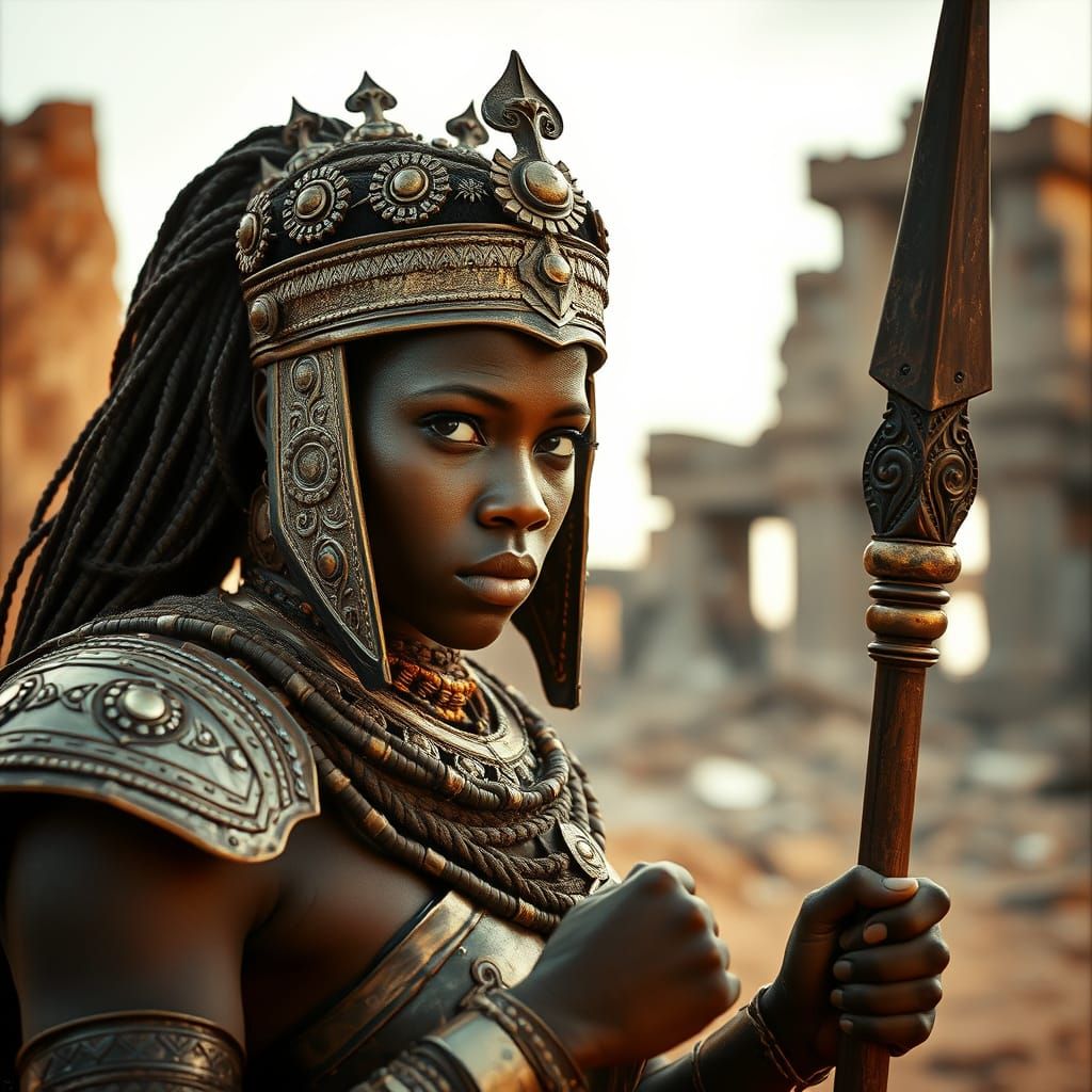 African Female Warrior in Ornate Armor
