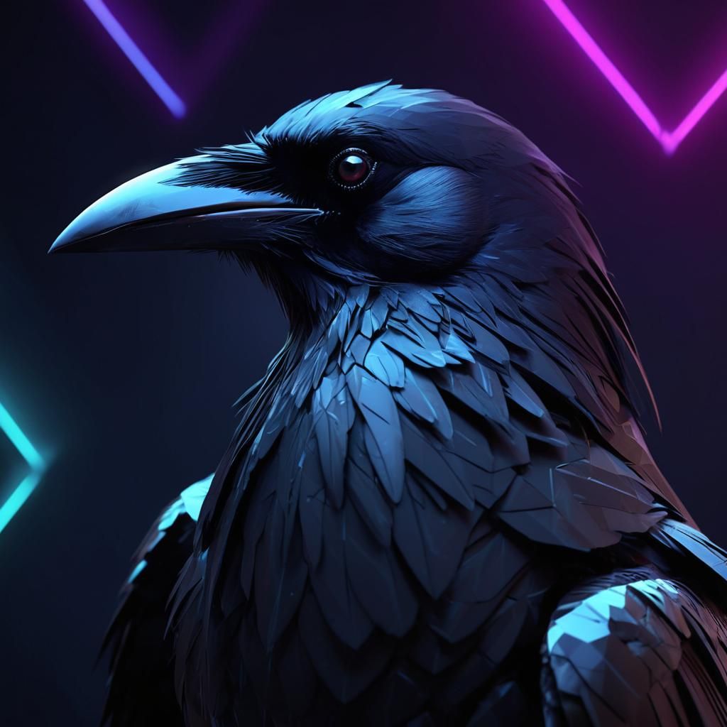 Polygon Raven Portrait in Neon Noir Style