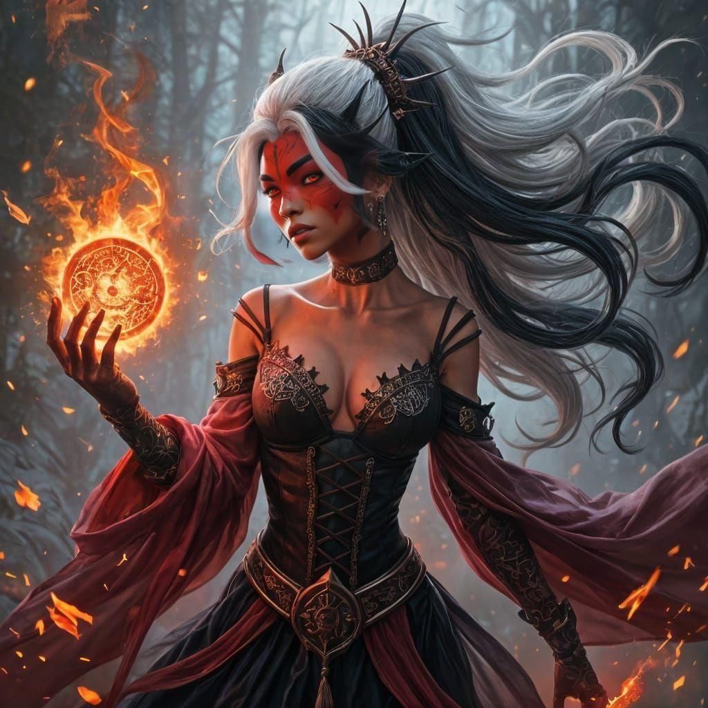 Tiefling Warlock in Japanese Anime Style