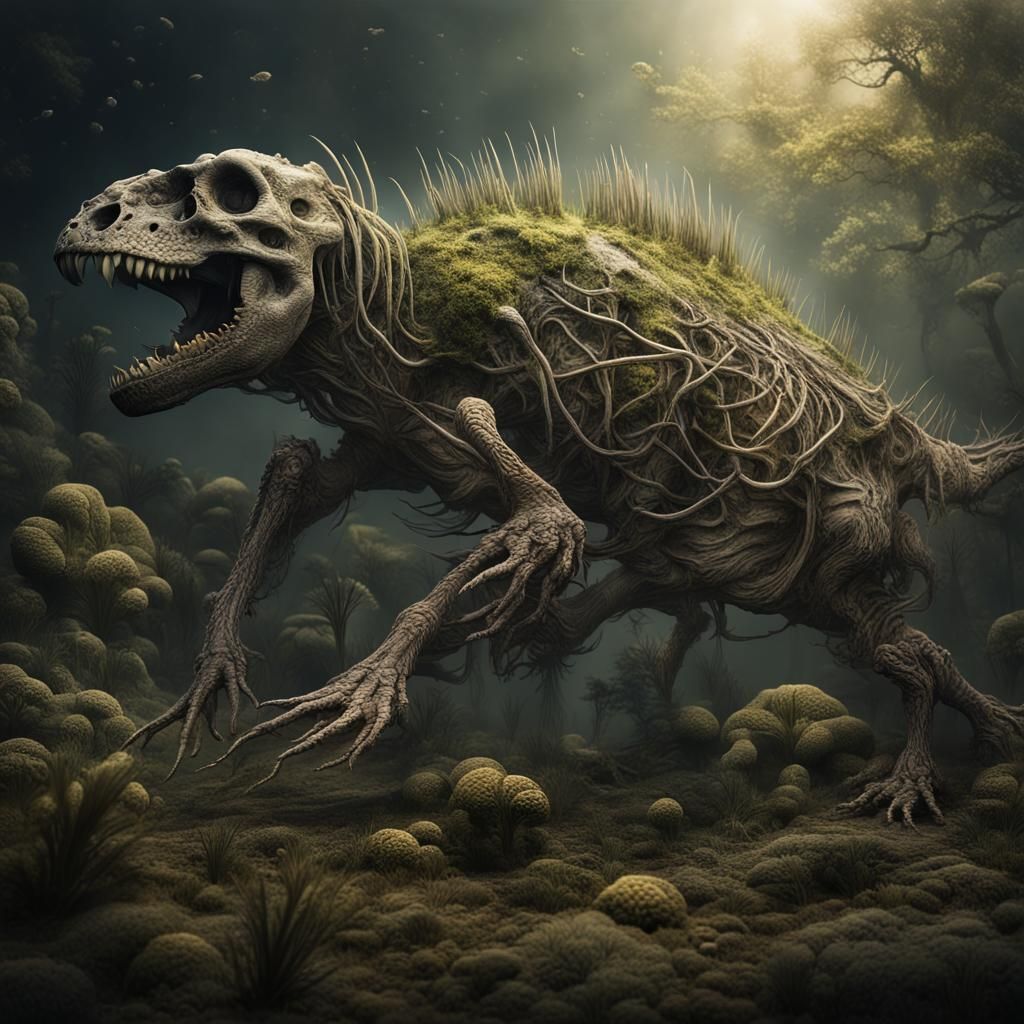 Hybrid Fossil Body Covered in Bioart