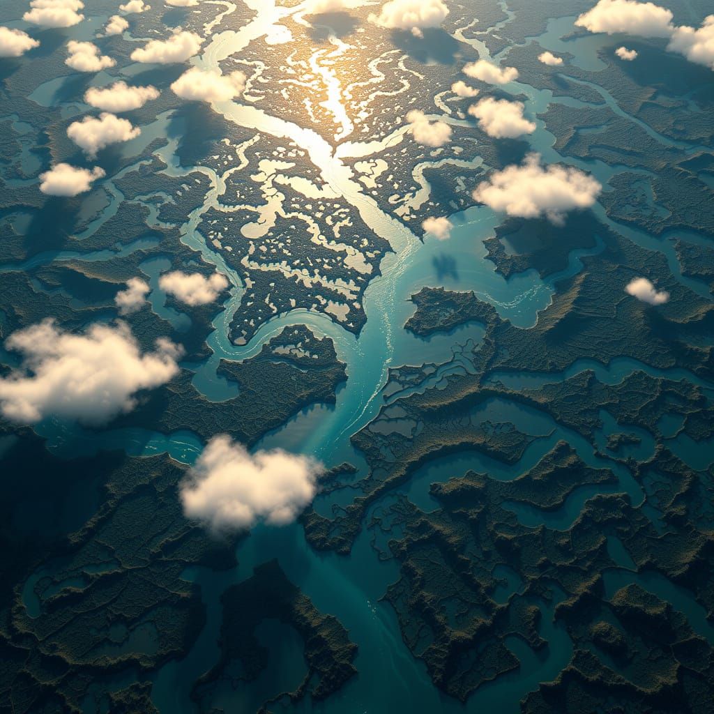 Surreal River Network in Ethereal Light