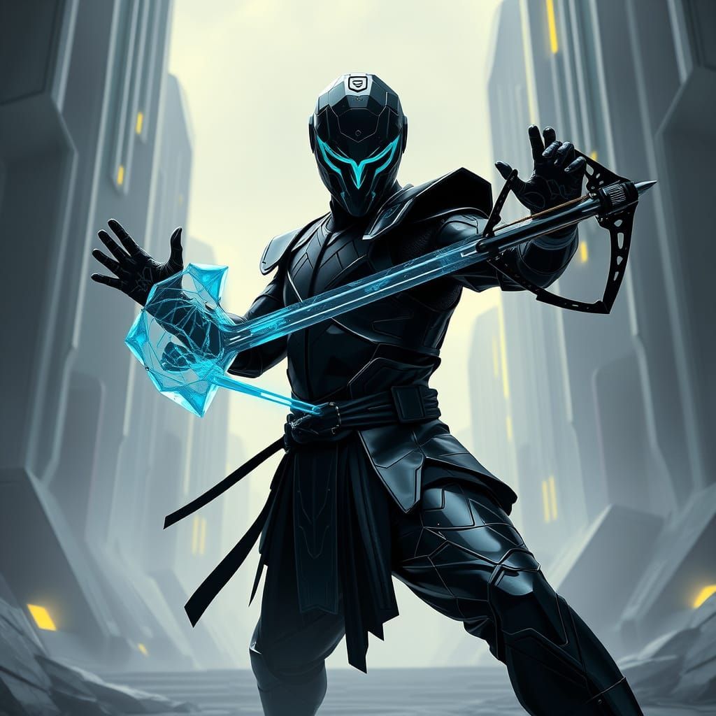 Dark Futuristic Warrior in Holographic Armor