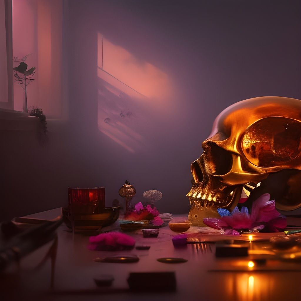 Human Skull Still Life Oil Painting