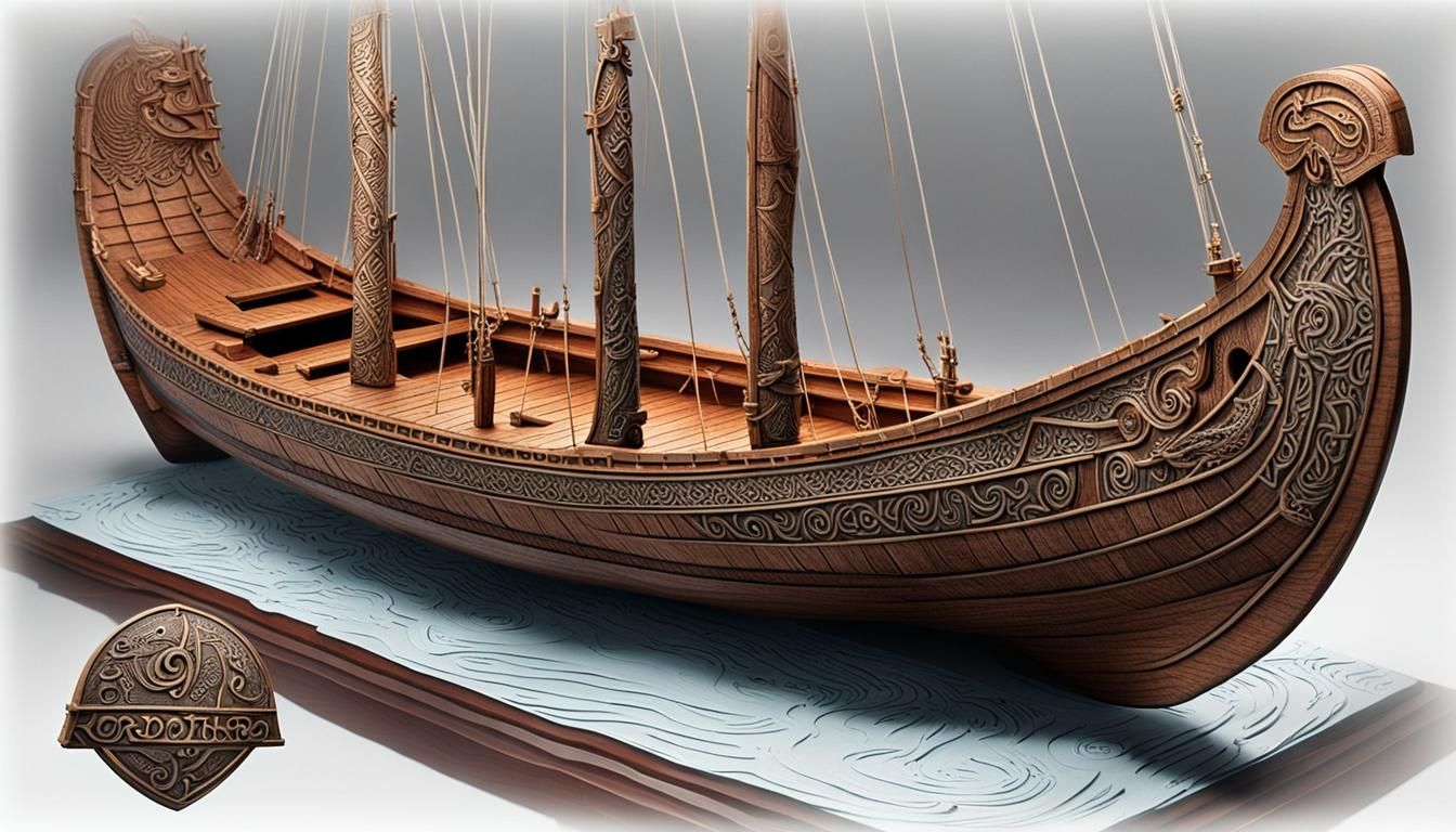 Viking Longship Sailing Through Mystical Stormy Seas