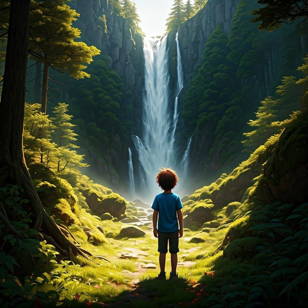 Boy in Mountain Landscape Matte Painting