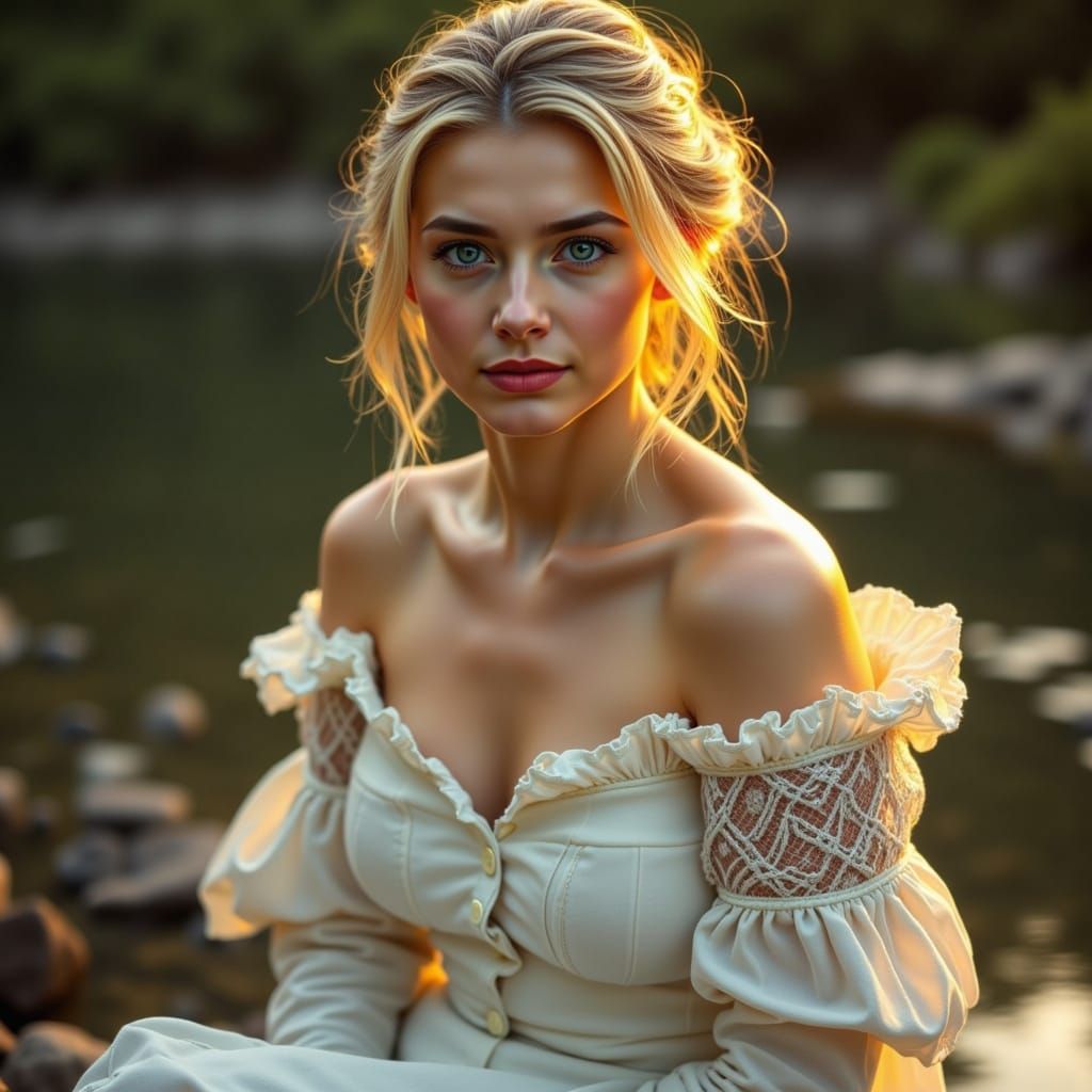 Anne de Breuil By Stream At Dawn, Neo-Classical Style