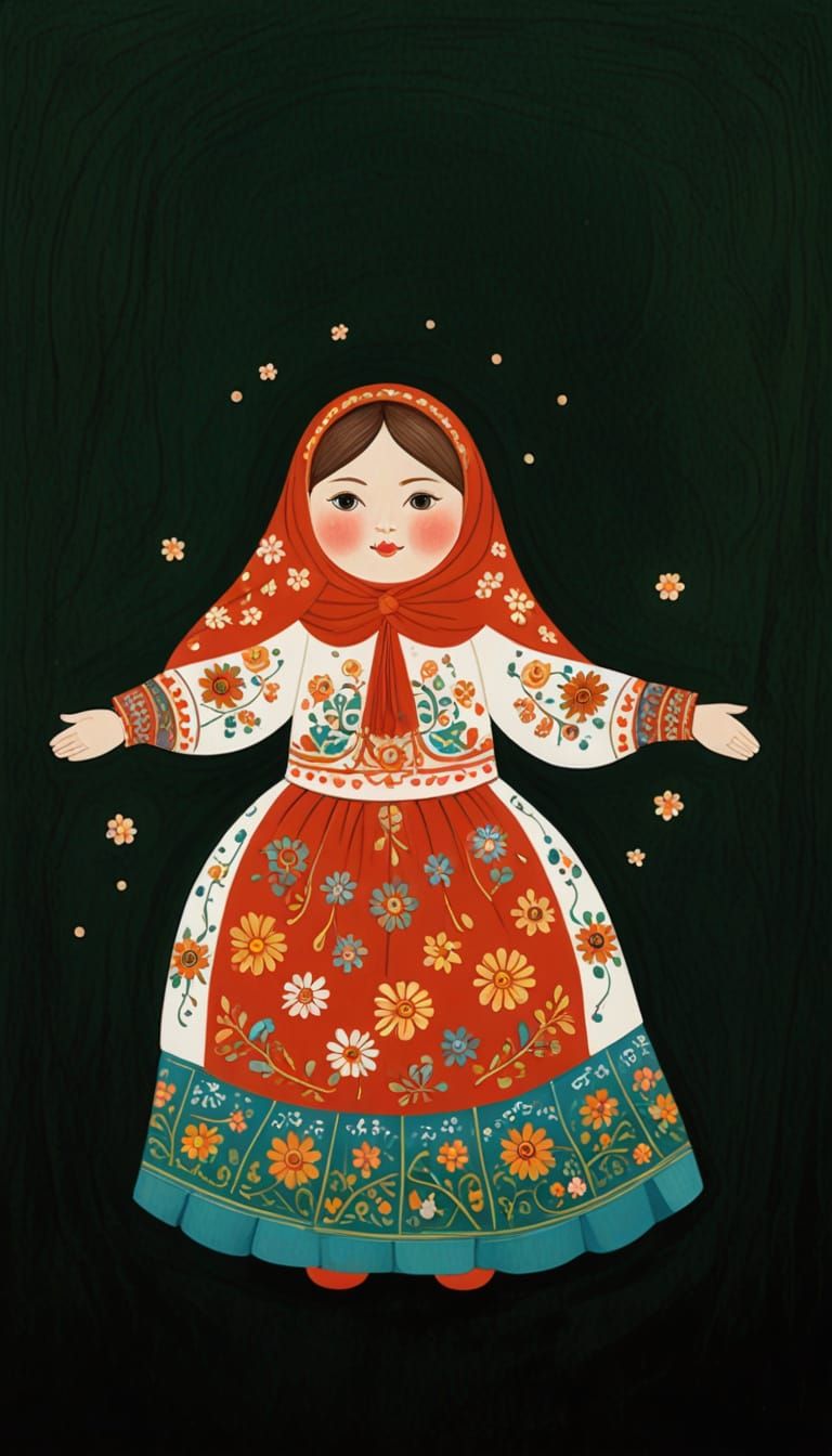 Matryoshka Doll Amidst Slavic Folklore Art