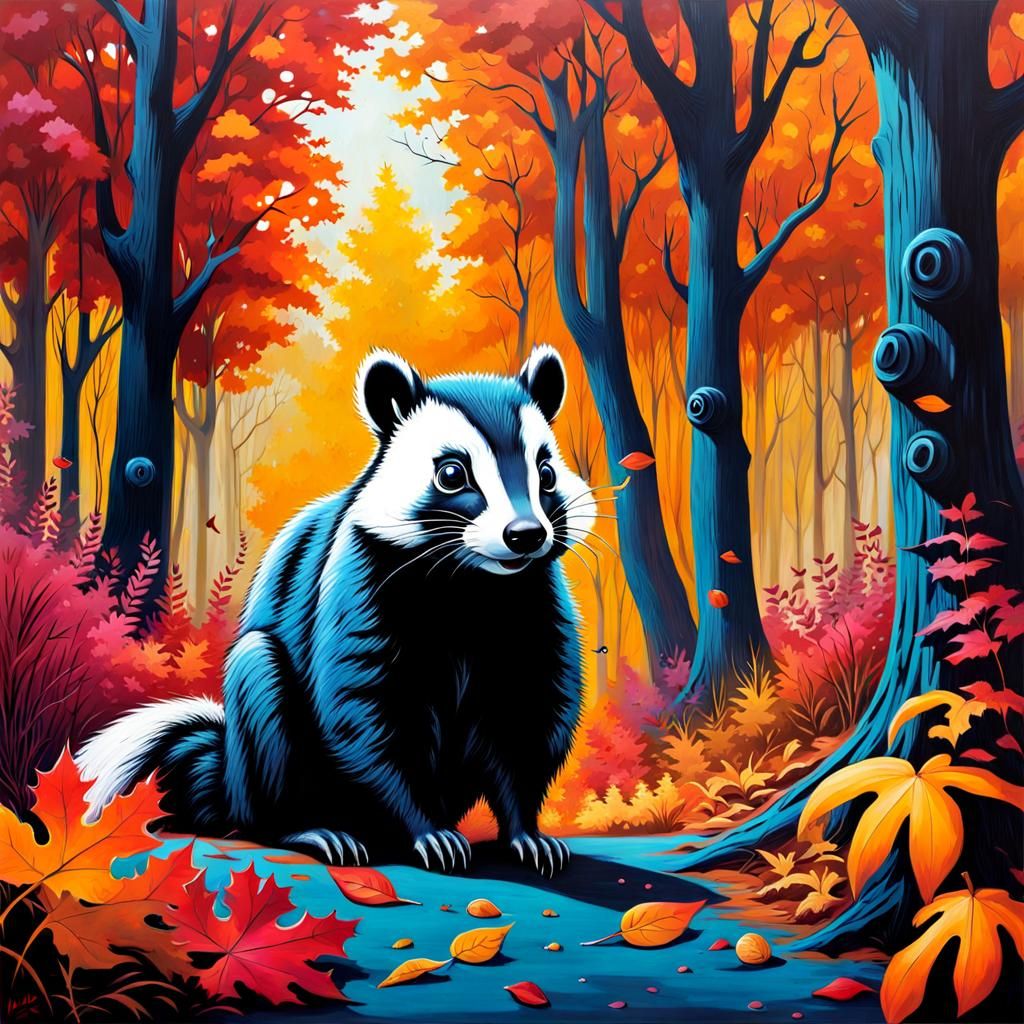 Graffiti Art: Autumn Forest with Cute Animals