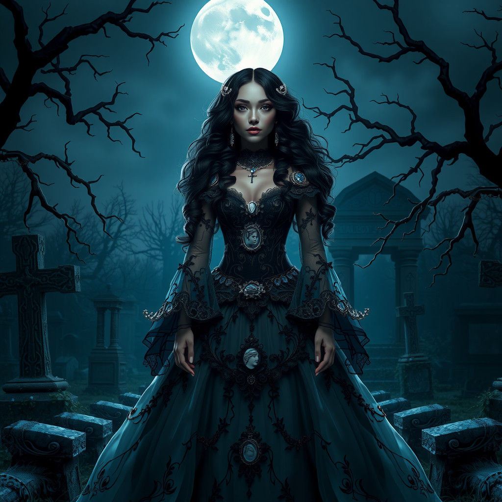 Gothic Woman in Graveyard: 3D Anime Art