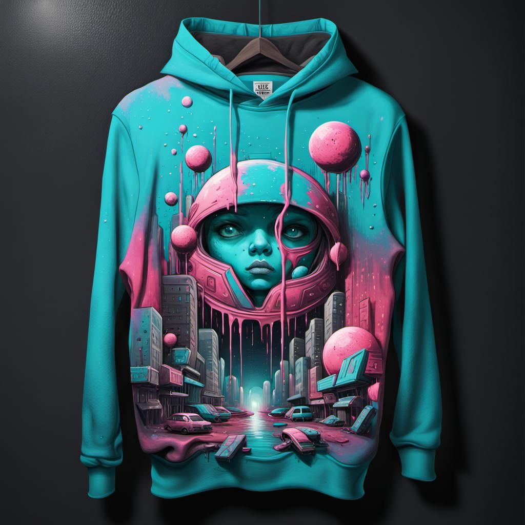 Post-Apocalyptic Space City with Pink Hoodie, Graffiti Art