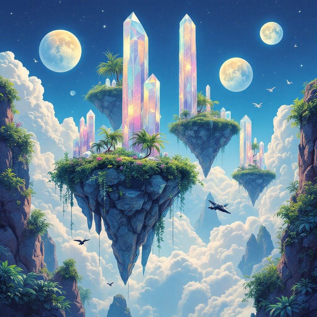 Futuristic Crystal Islands on Vega in Retro Style
