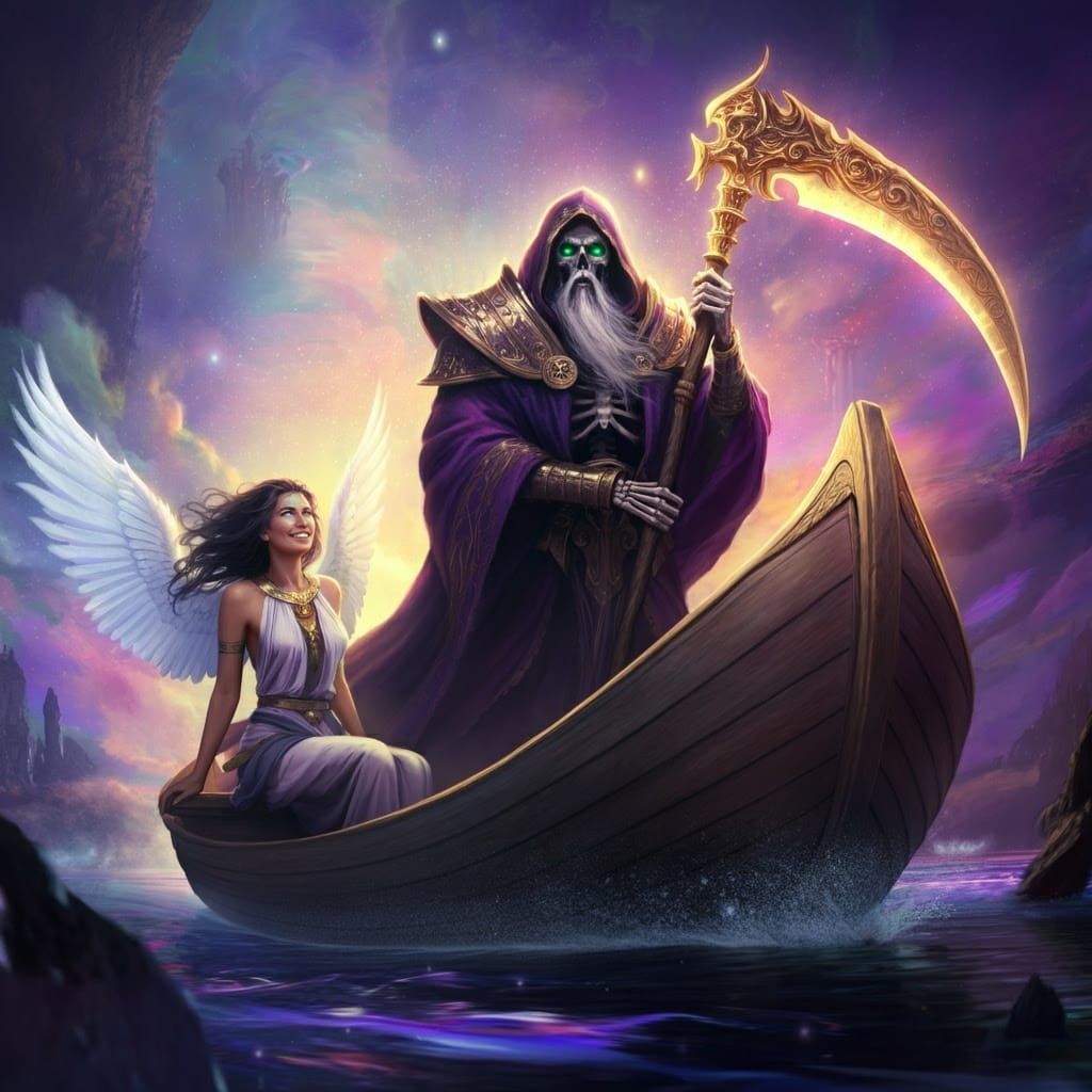 Inanna on Charon's Ferry, Dreamy Digital Art