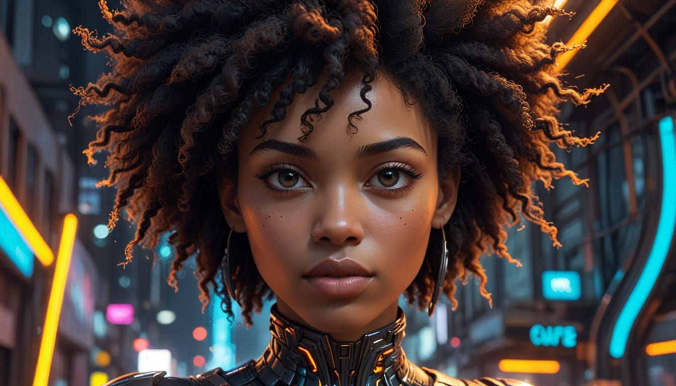 Afrofuturist Woman: A Digital Portrait in Fantasycore Style
