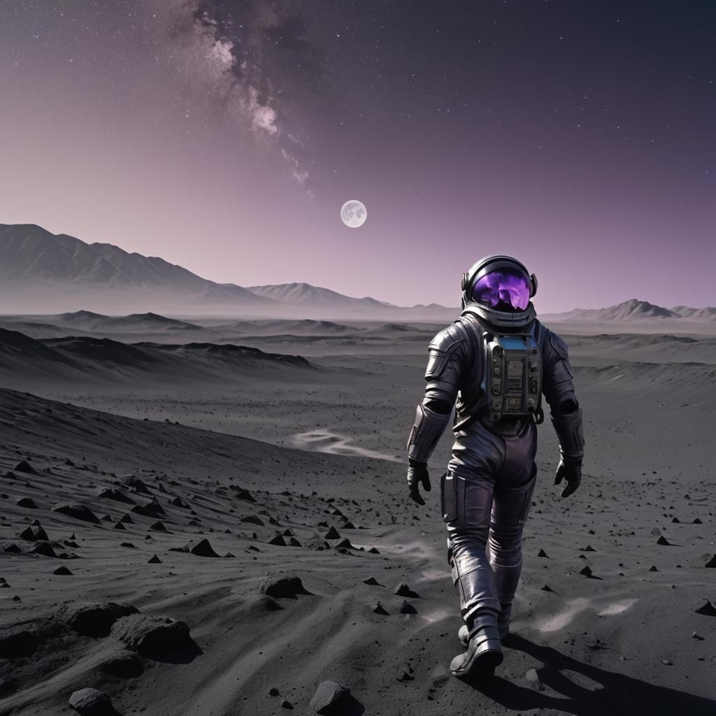 Astronaut on Moon in Sci-Fi Landscape