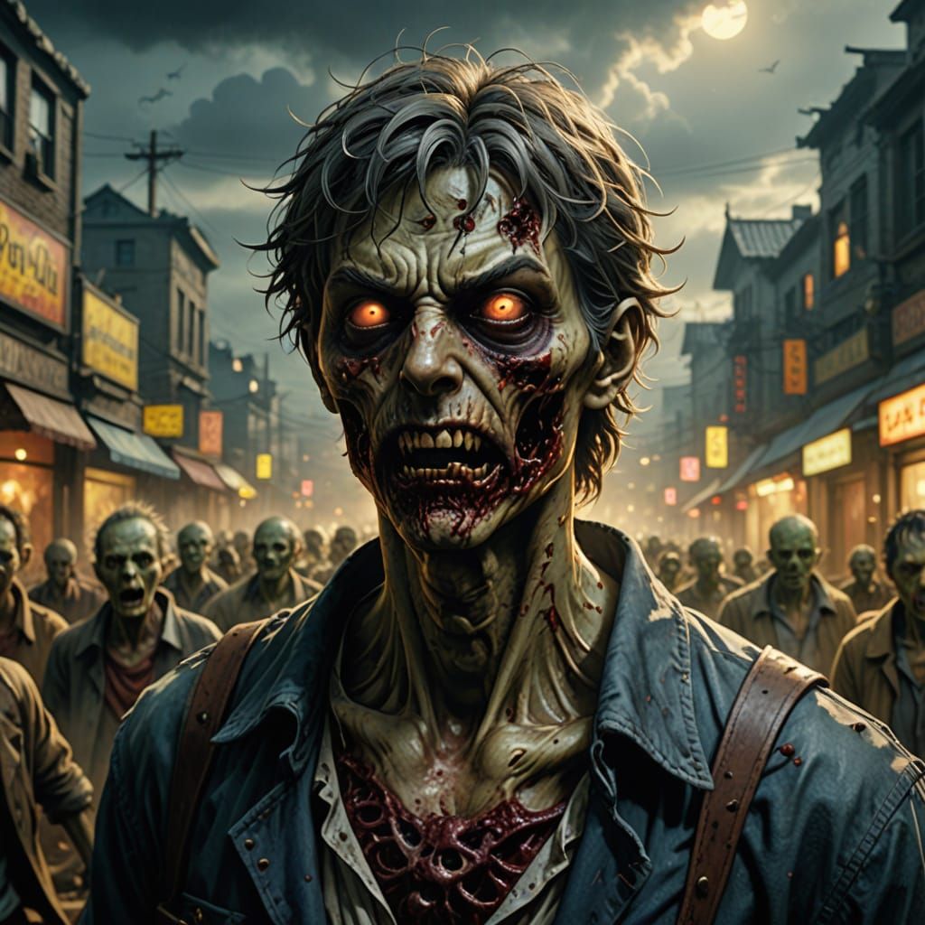 Hyperrealistic 3D Anime Zombies in Golden Fantasy World