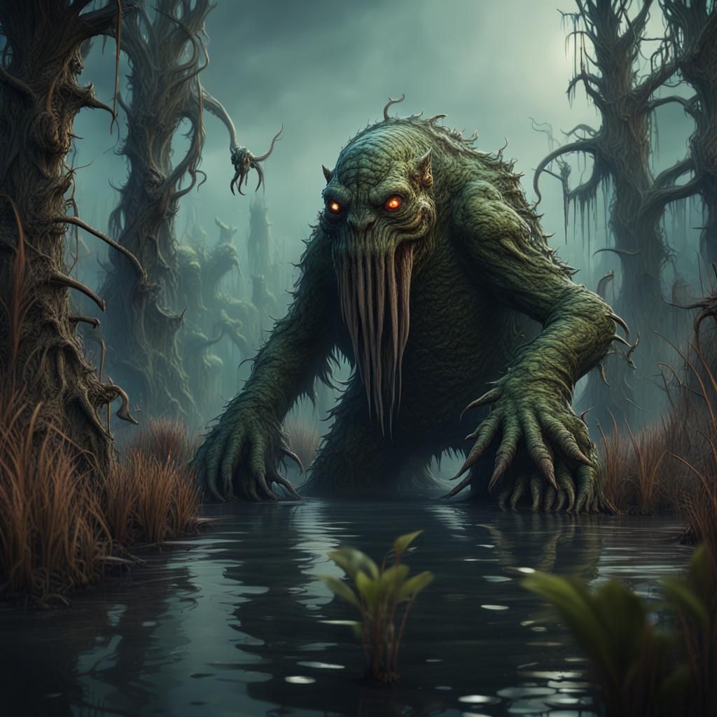 Detailed Swamp Monster Matte Painting