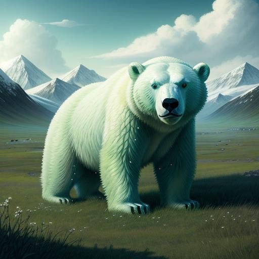 Green Polar Bear Lost in Green Tundra