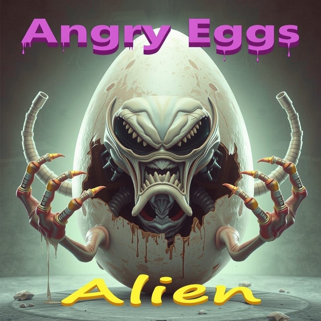 Angry Alien Egg in Grunge Style CGI Art
