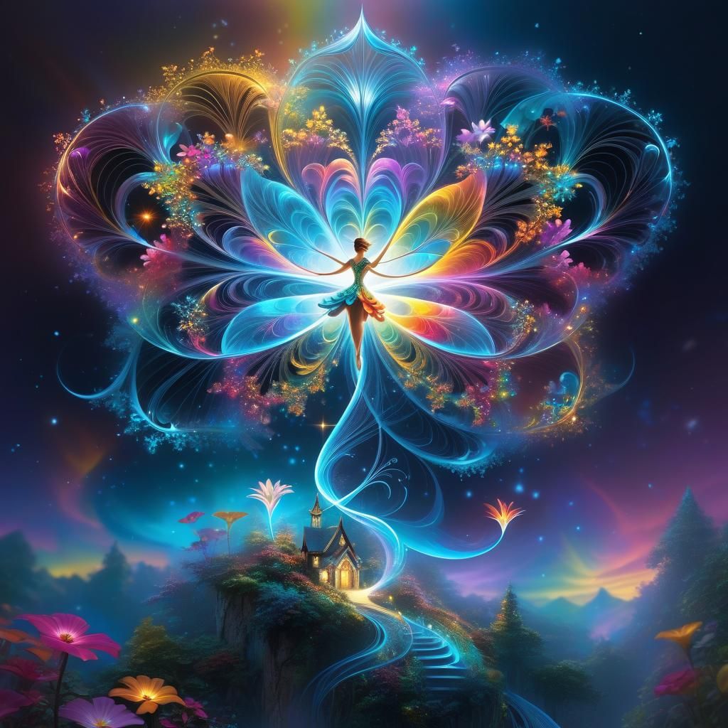 Ethereal Fairy Flower Art with Fractal Forms