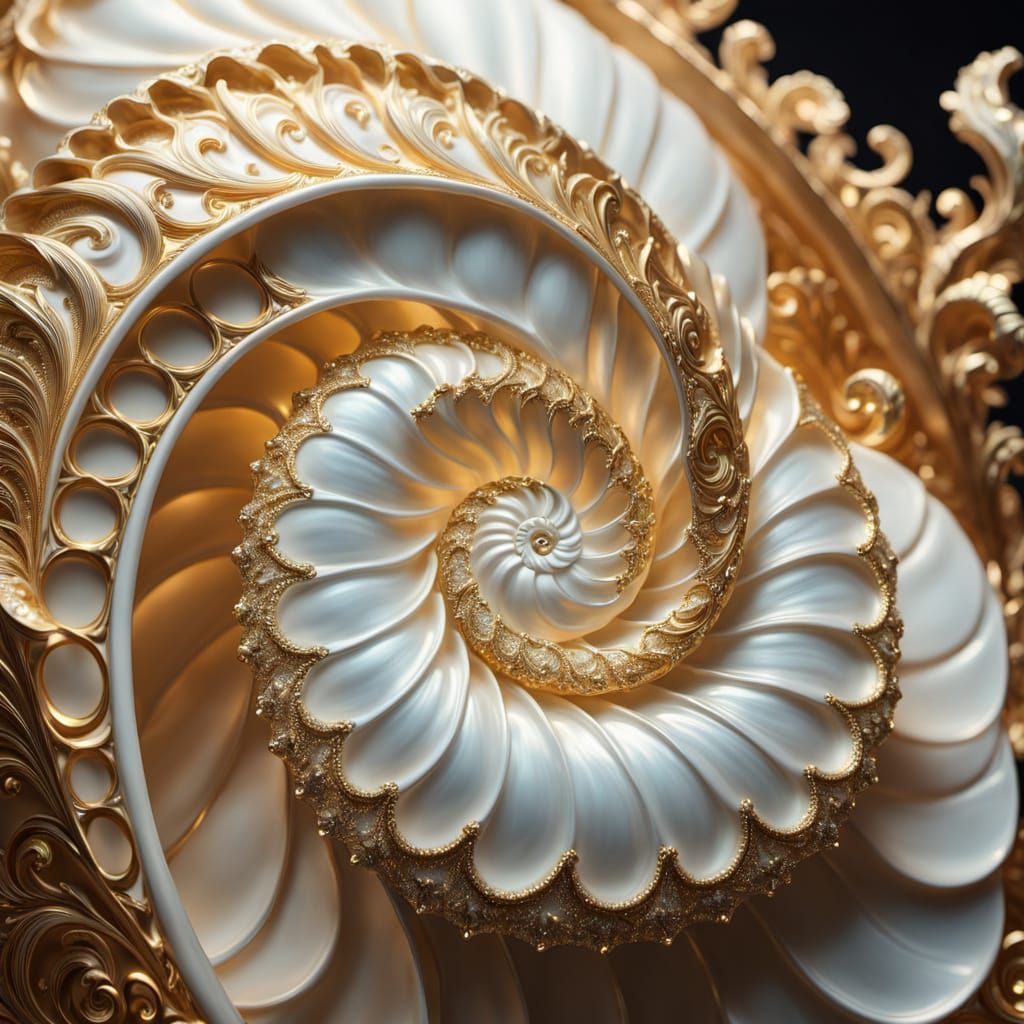 Luminous Porcelain Nautilus Shell with Gold Accents