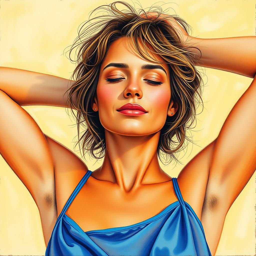 Serene Woman Stretching: Expressive Pencil and Graffiti Art