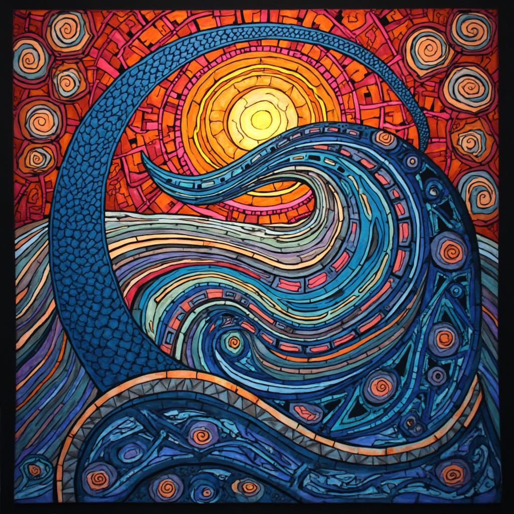 Abstract Waves in Stained Glass Pattern