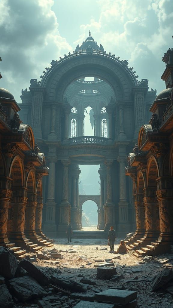 Alien Ruins Exploration With Golden Light