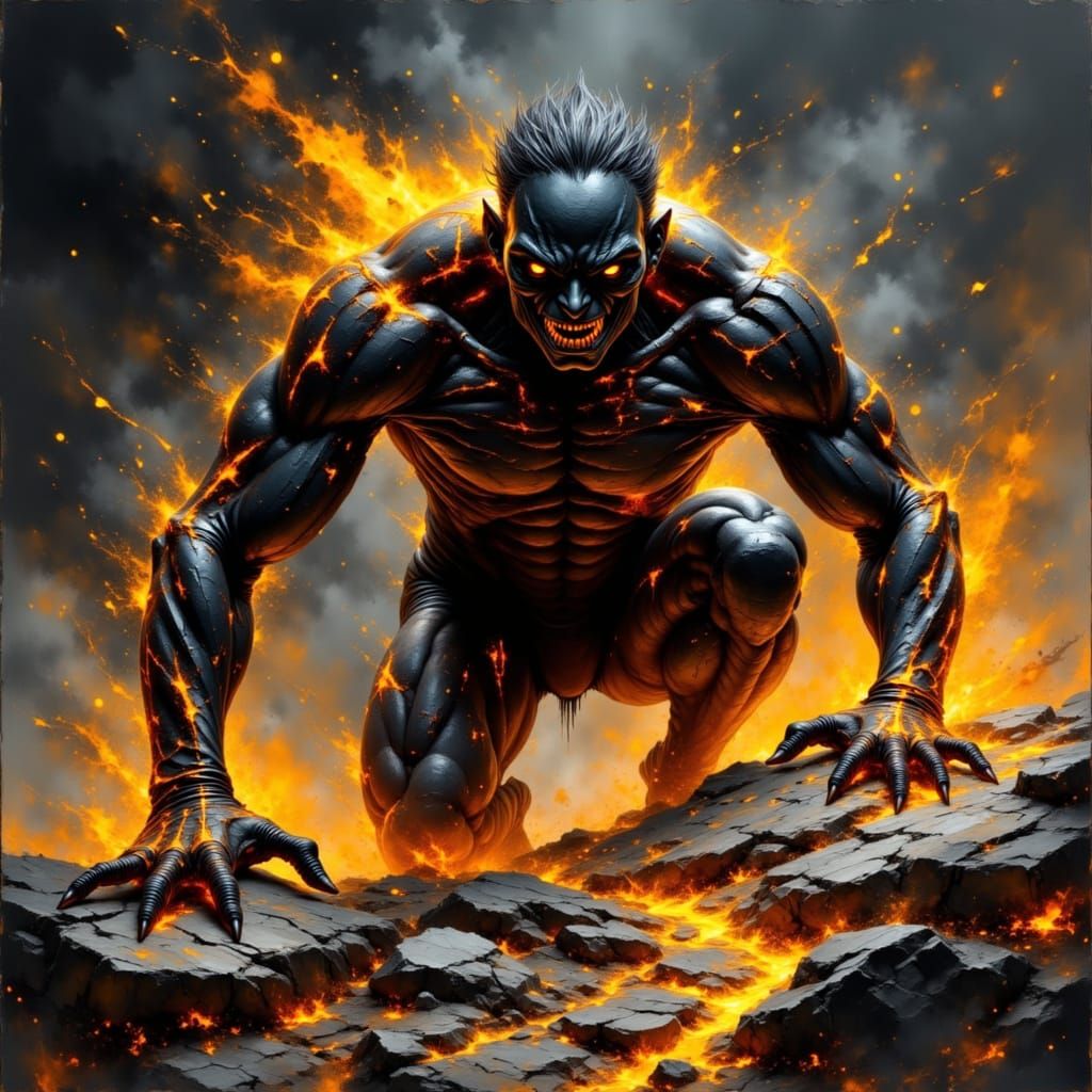 Molten Lava Humanoid on Volcanic Rock