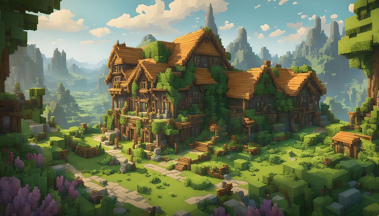 Minecraft Home Portrait in Hyperdetailed Digital Art