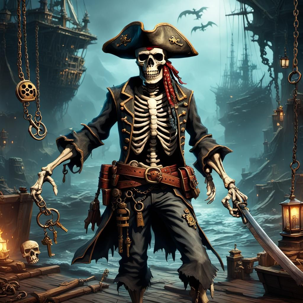 Pirate Skeleton with Keys: Detailed Matte Painting