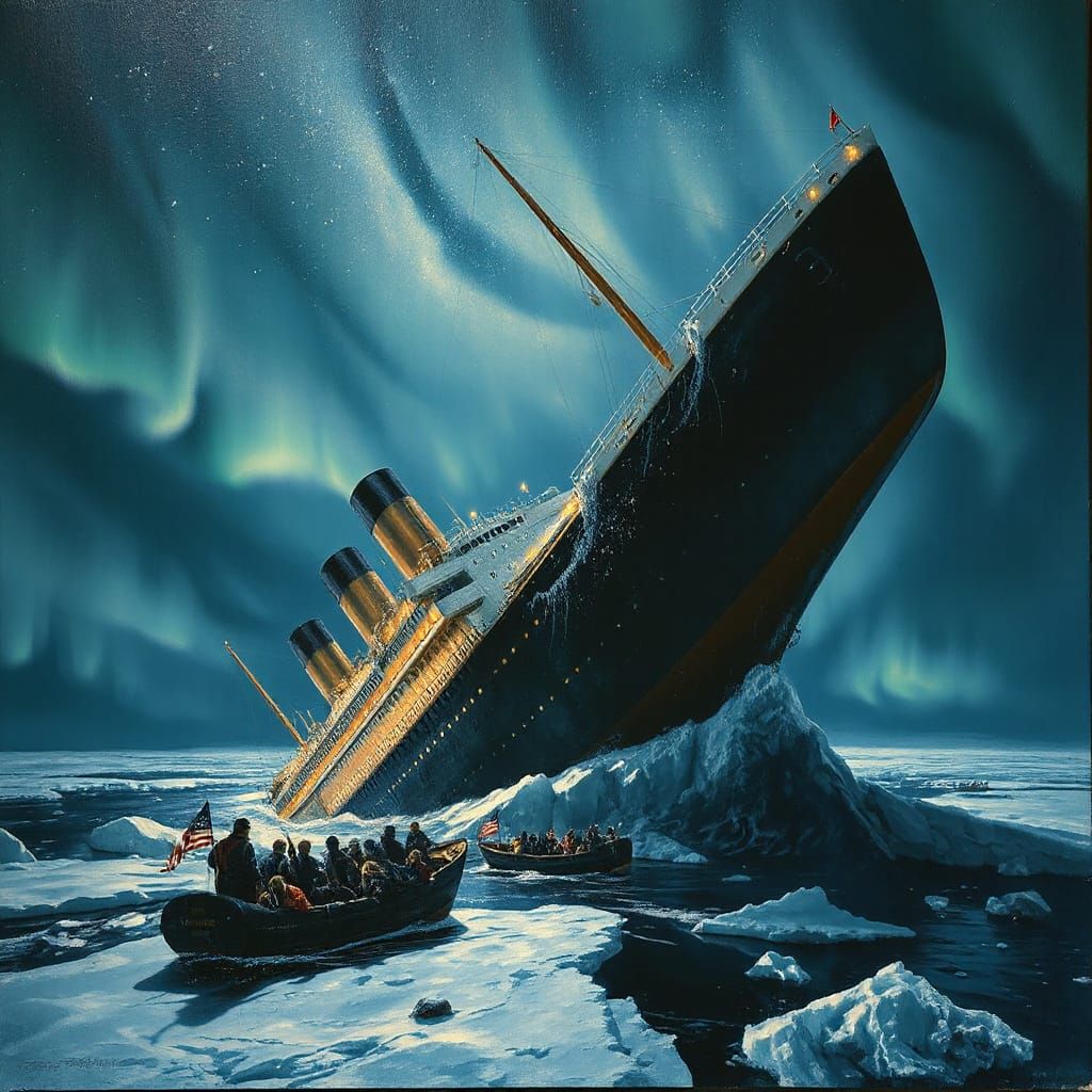 Titanic Sinking in Dramatic Oil Painting Style