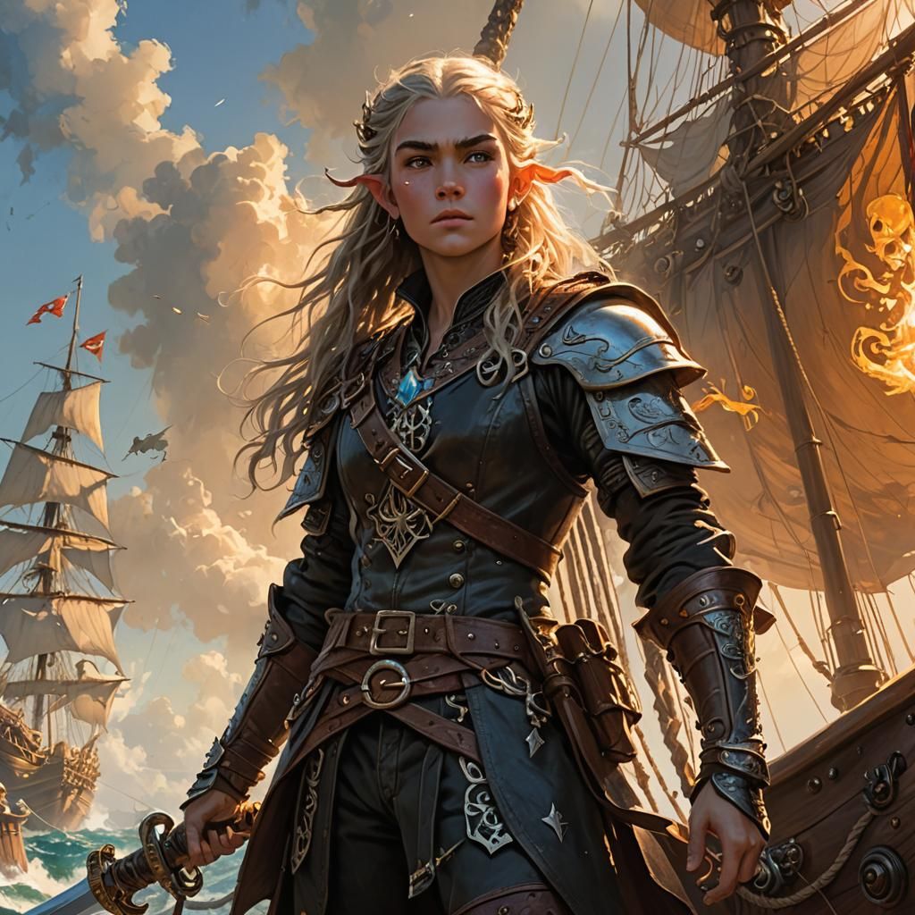 Elven Child Pirate Battle in Fantasy Art Style