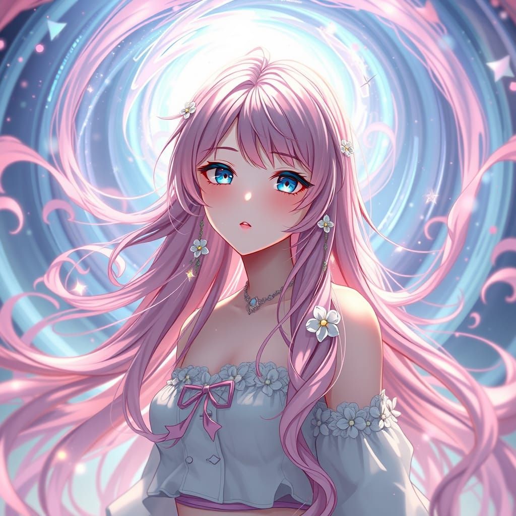 Anime Goddess in a Dreamy Vortex