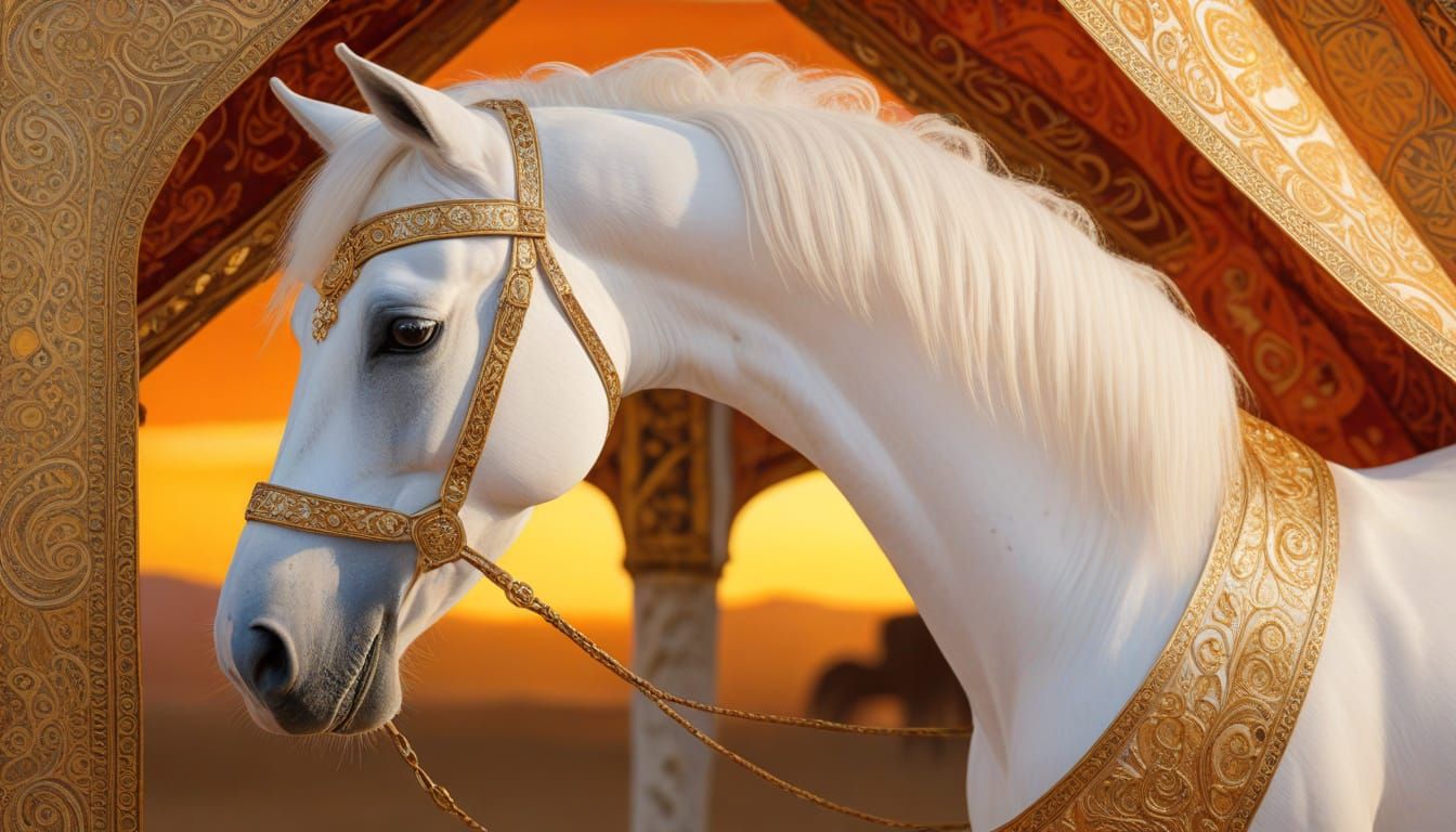 Arabian Horse and Tent in Art Nouveau Style