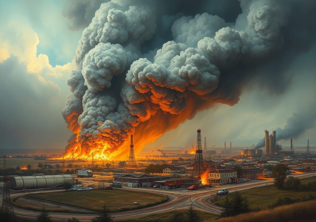 Industrial Oil Town Threatened by Storm, Gurney Style