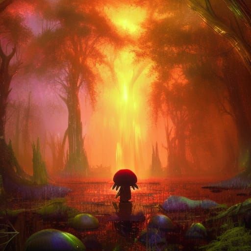 Glowing Mushroom Forest at Night