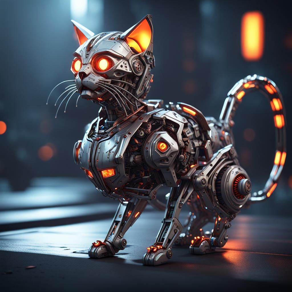 Futuristic Halloween Cat with Intricate Mech Details