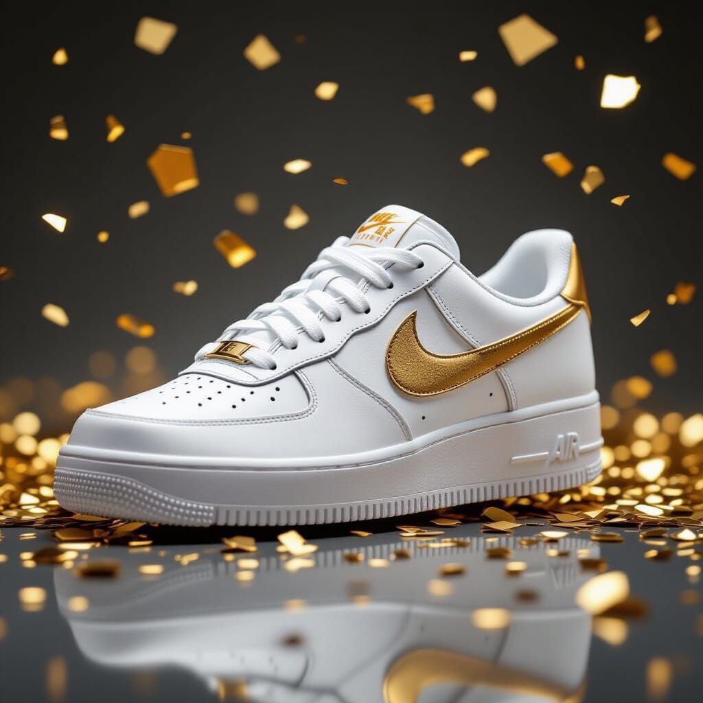 Hyperrealistic Nike Shoe with Gold Accents