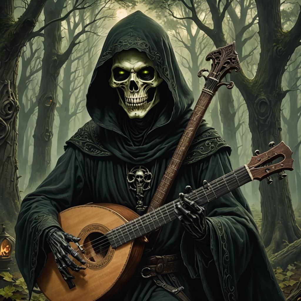 Grim Reaper with Lute in Haunted Forest