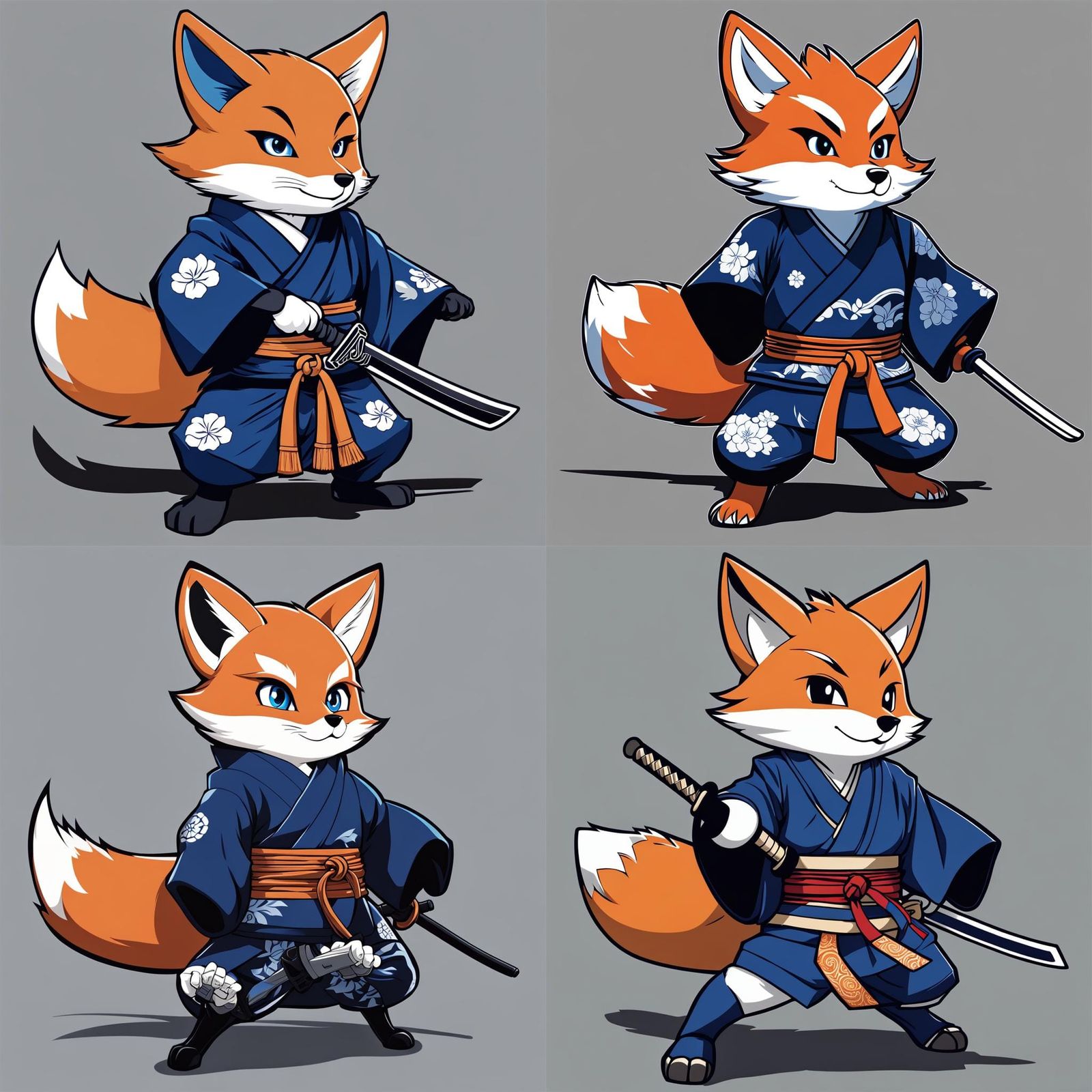 Blue Ninja Fox in Kimono - Anime Manga Style