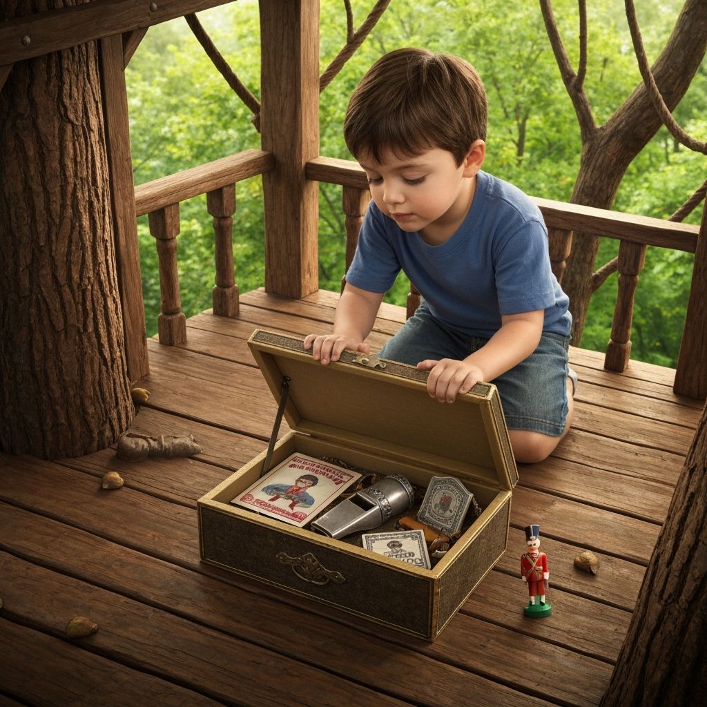 Boy Opens Treasure Chest in Detailed Treehouse