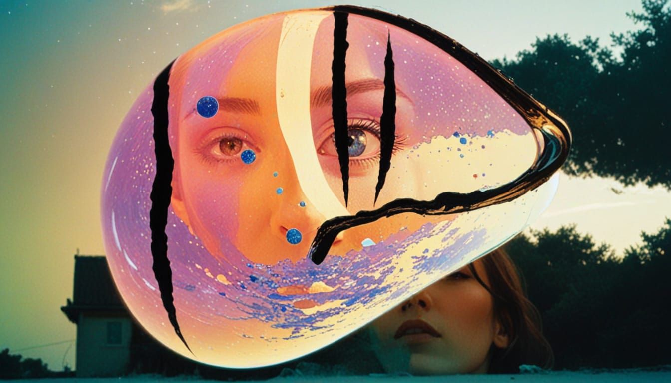 Surreal Cracked Porcelain Portrait with Stardust