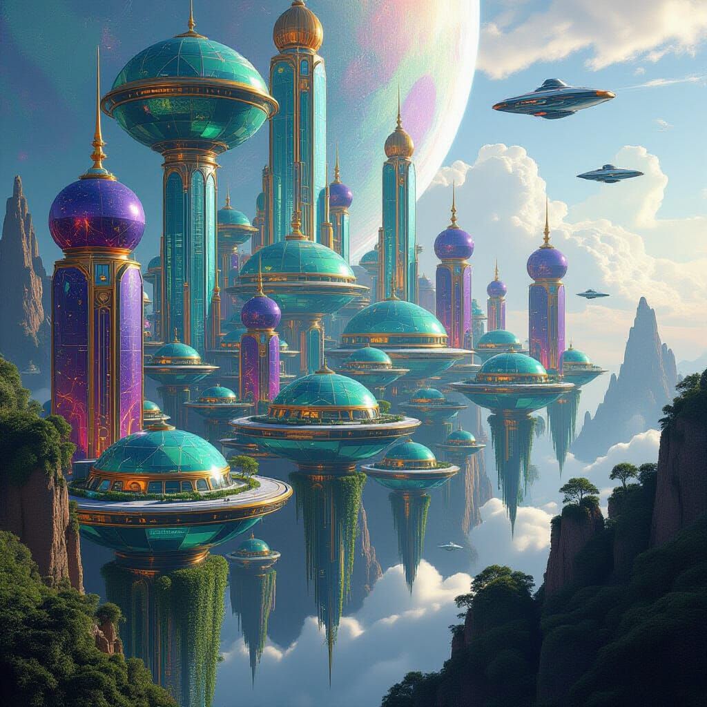 Futuristic Alien City in Atmospheric Aura