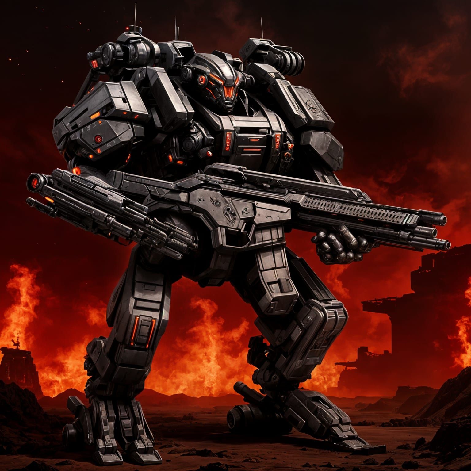 Futuristic Military Mechanical Beast in Dark Hangar