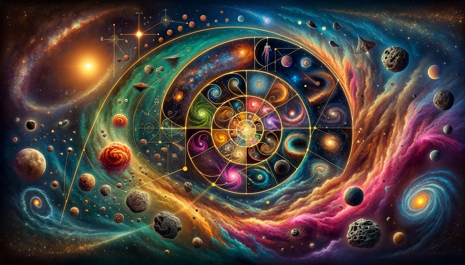 Fibonacci Galaxy in Colorful Nebula