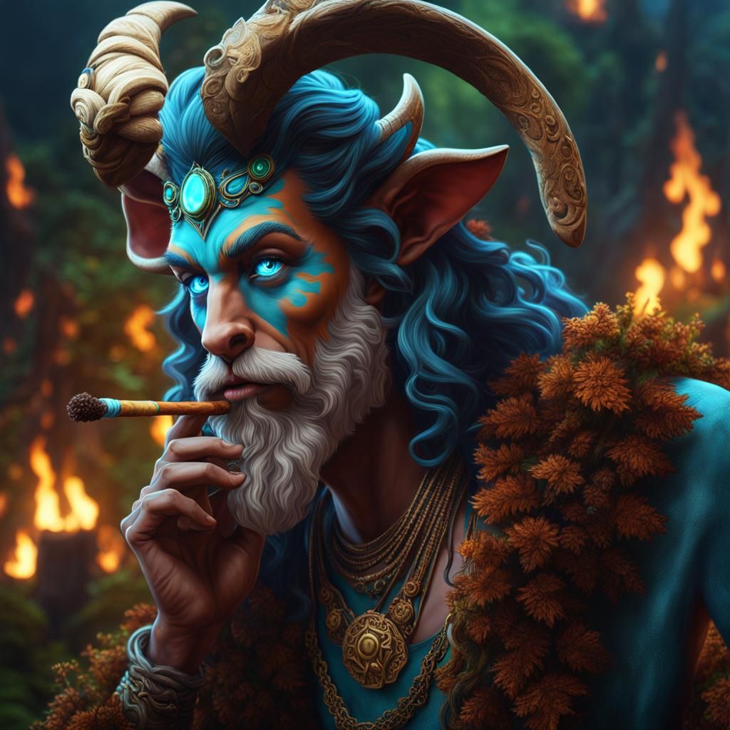 Hippie Satyr Druid Smoking Joint: Fantasy Art
