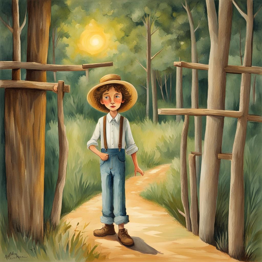 Huckleberry Finn Illustration in Tempera Style