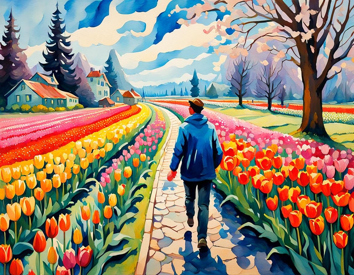 Impressionist Tulips in Gouache Style