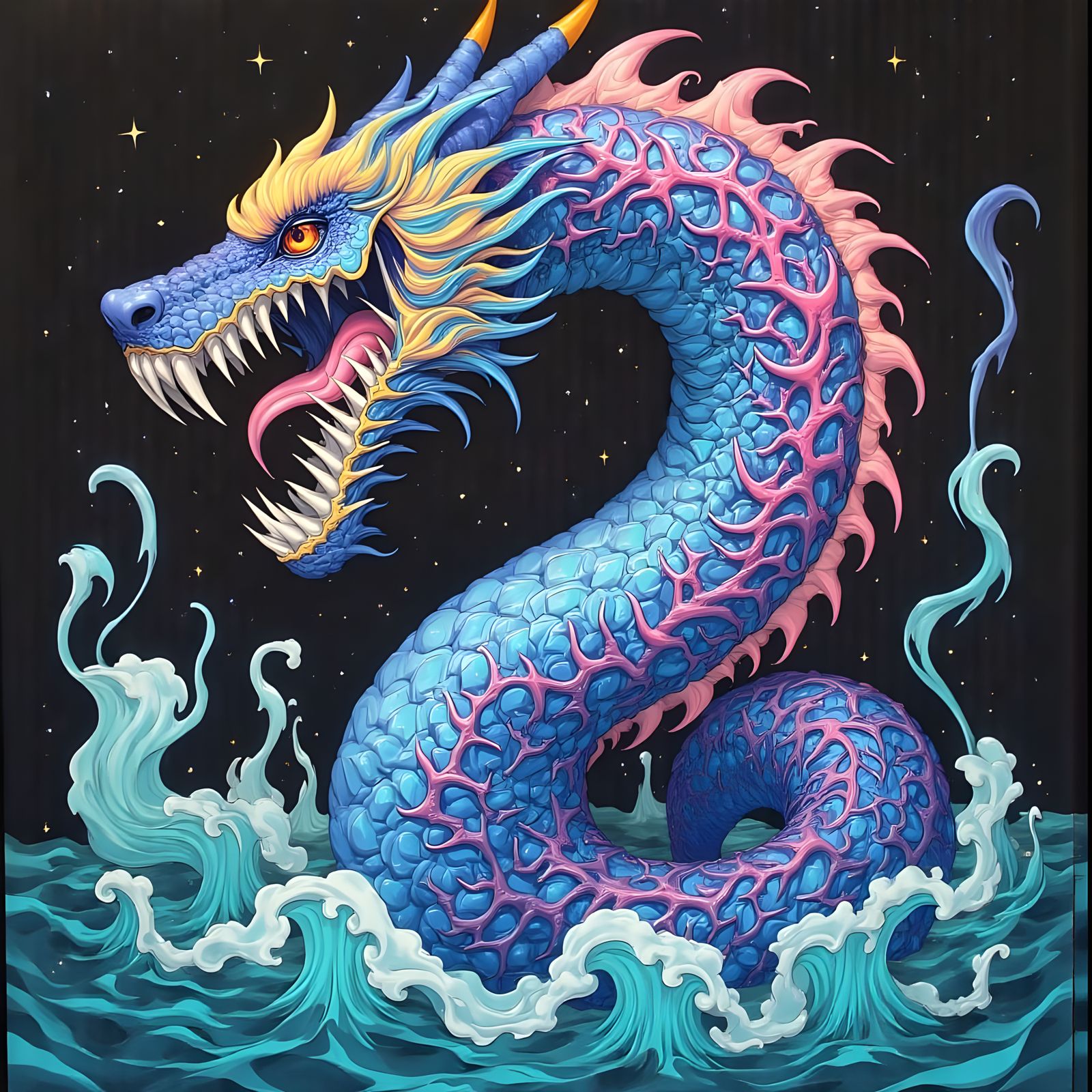 Luminescent Stained Glass Dragon Splashing